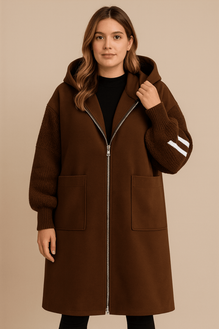 Women's Coat – Oversized Longline Hooded Wool-Look