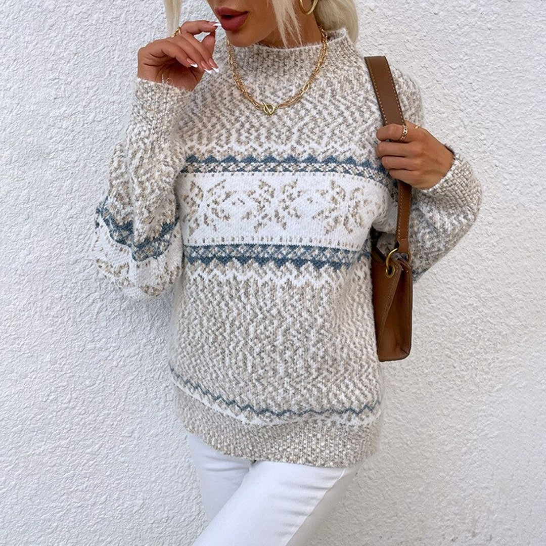 Women's Jumper – Fair Isle Snowflake Mock-Neck Knit
