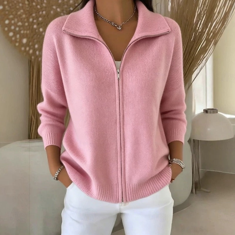 Women's Knit Cardigan – Zip-Up Collar