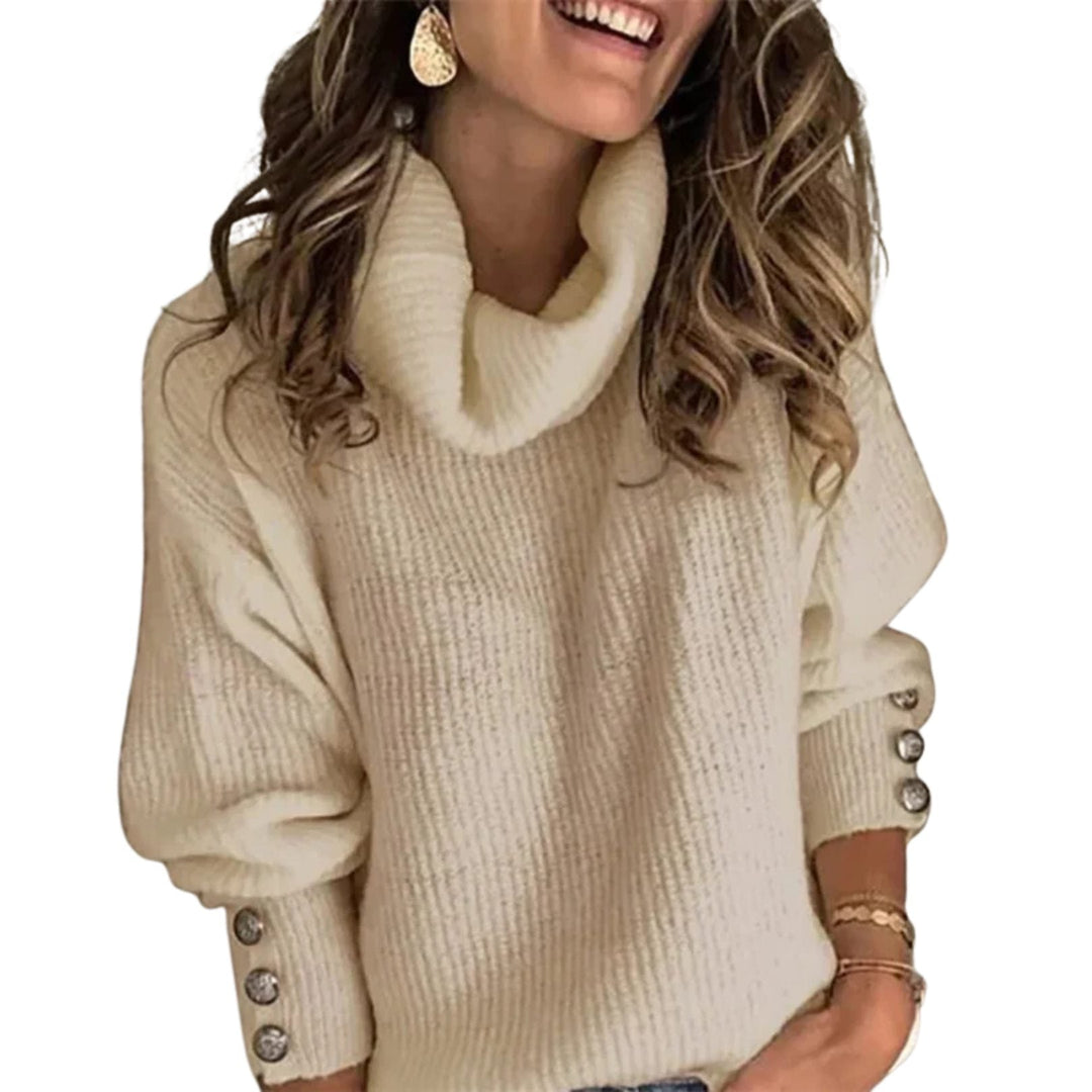 Women's Jumper – Ribbed Cowl-Neck Button-Cuff