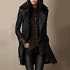 Women's Sleek Black Leather Jacket – Shearling Collar Long Sleeve Double Breasted Belted Cuff Style