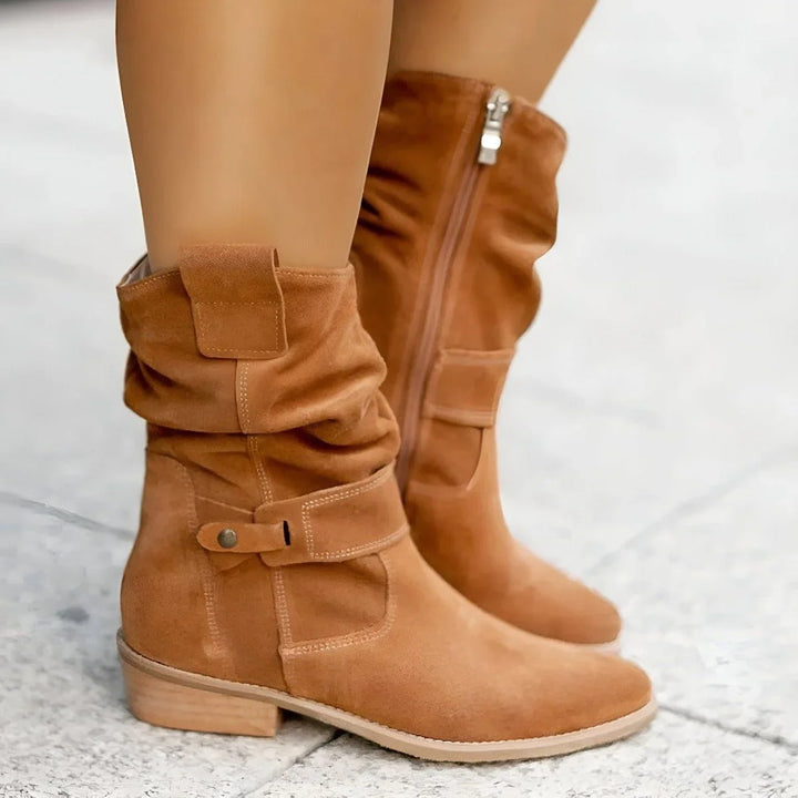 Women's Slouchy Block Heel Mid-Calf Boots