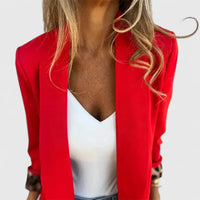 Women's Open-Front Notch Lapel Blazer – Leopard Print Cuffs