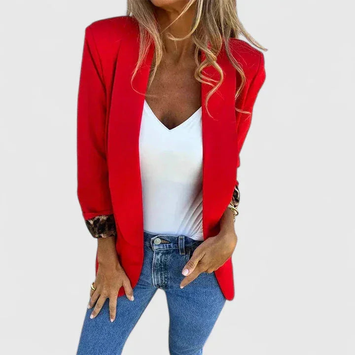 Women's Open-Front Notch Lapel Blazer – Leopard Print Cuffs