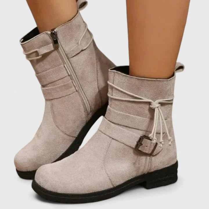 Women's Suede Side Zip Ankle Boots – Decorative Laces