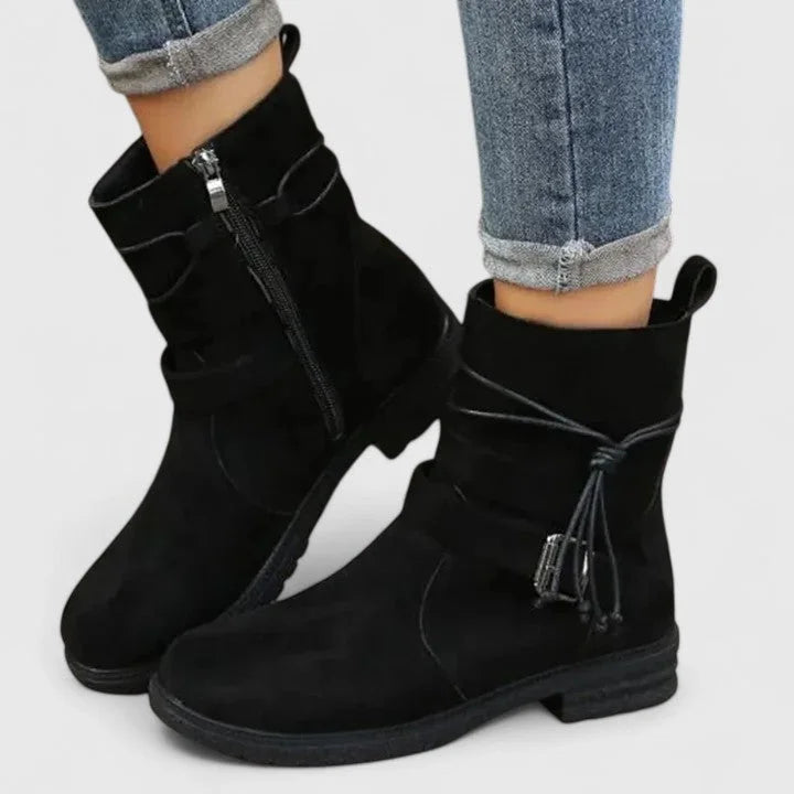 Women's Suede Side Zip Ankle Boots – Decorative Laces