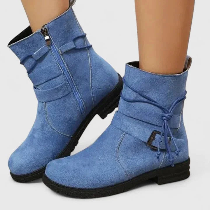 Women's Suede Side Zip Ankle Boots – Decorative Laces