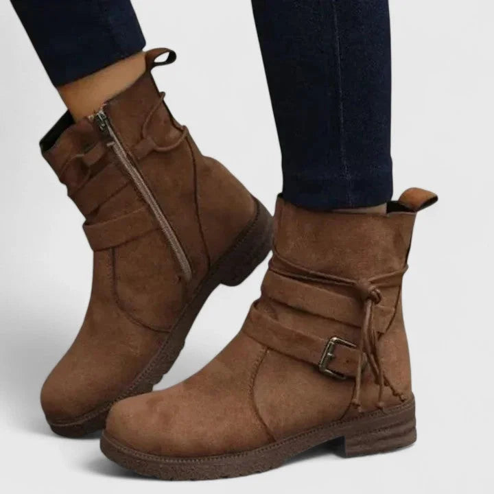 Women's Suede Side Zip Ankle Boots – Decorative Laces