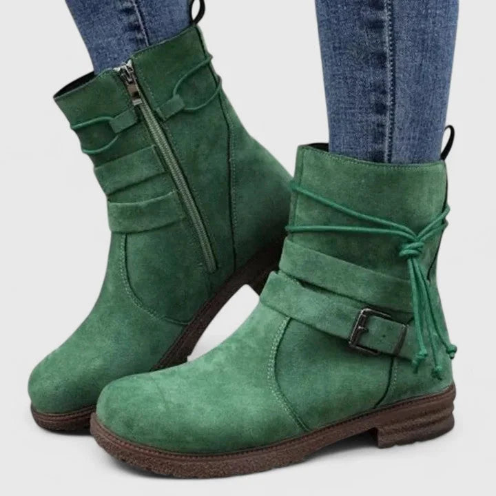 Women's Suede Side Zip Ankle Boots – Decorative Laces