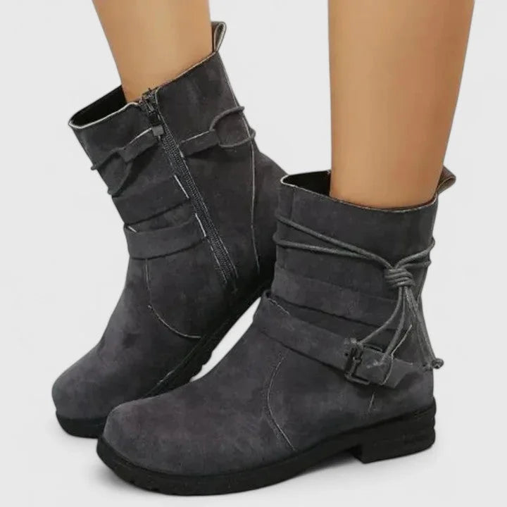Women's Suede Side Zip Ankle Boots – Decorative Laces