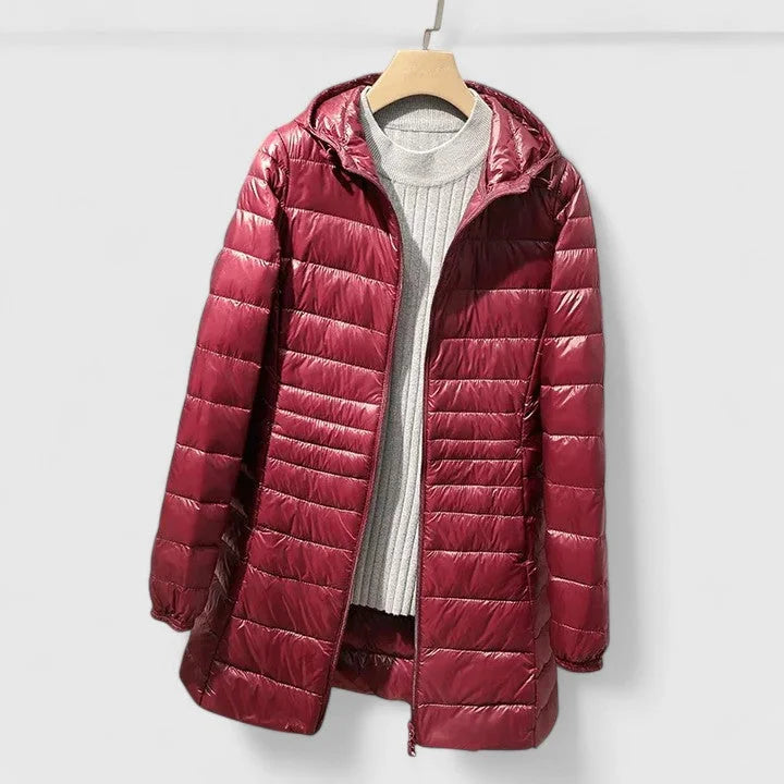 Women's Quilted Zip-Up Hood Puffer Coat – Shiny Finish