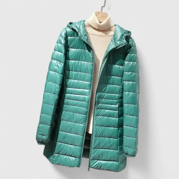 Women's Quilted Zip-Up Hood Puffer Coat – Shiny Finish