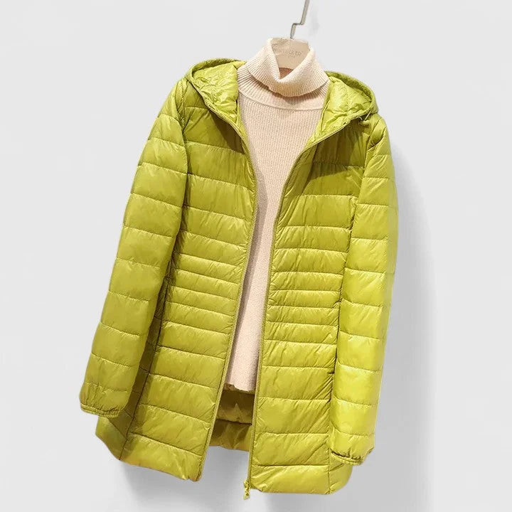 Women's Quilted Zip-Up Hood Puffer Coat – Shiny Finish