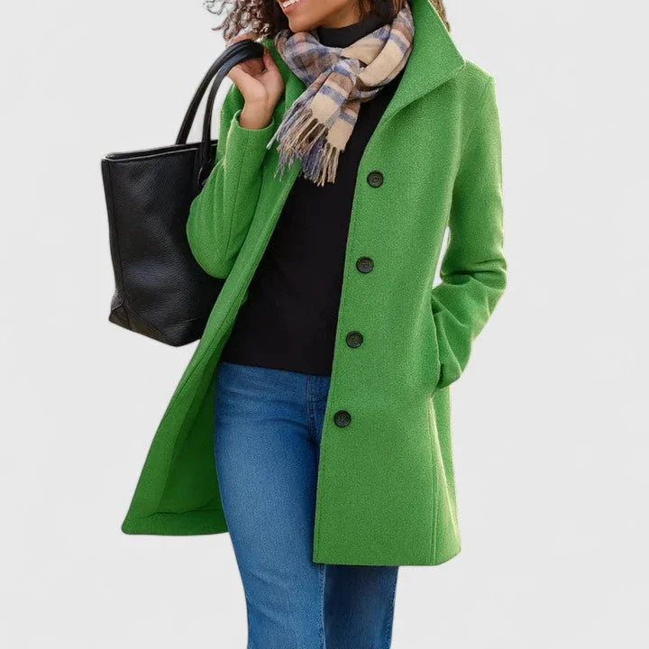 Women's Button-Front Notch Lapel Wool Coat – Welt Pockets