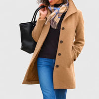 Women's Button-Front Notch Lapel Wool Coat – Welt Pockets