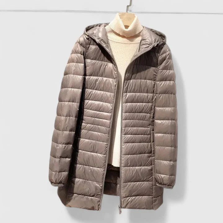 Women's Quilted Zip-Up Hood Puffer Coat – Shiny Finish