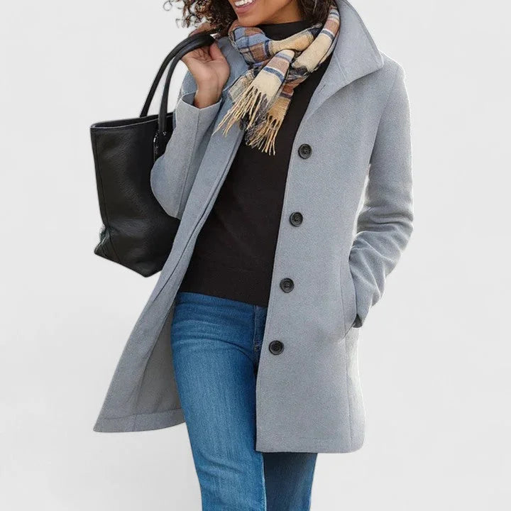 Women's Button-Front Notch Lapel Wool Coat – Welt Pockets