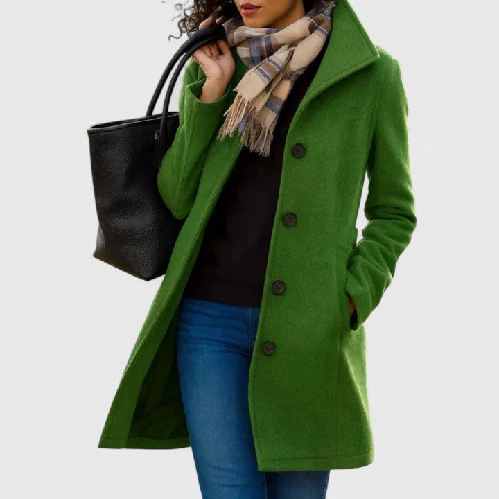 Women's Button-Front Notch Lapel Wool Coat – Welt Pockets