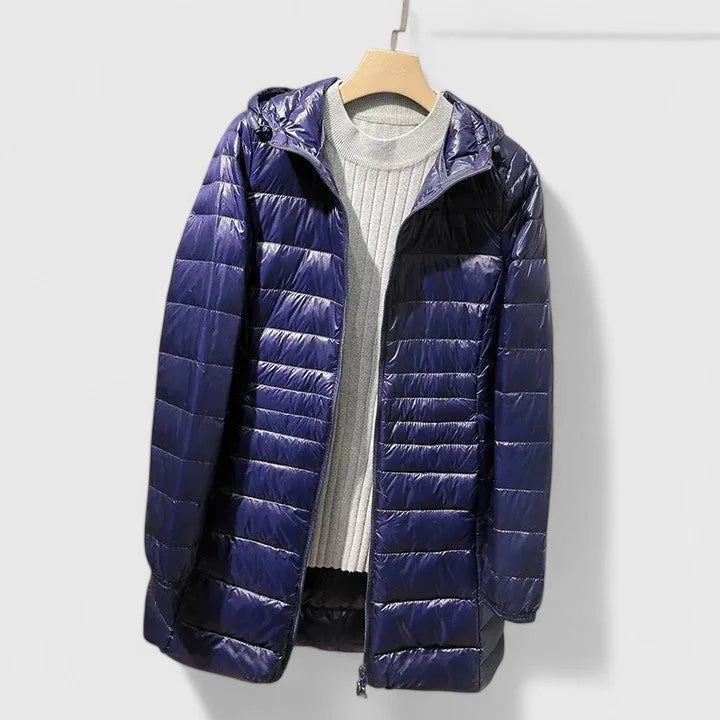 Women's Quilted Zip-Up Hood Puffer Coat – Shiny Finish
