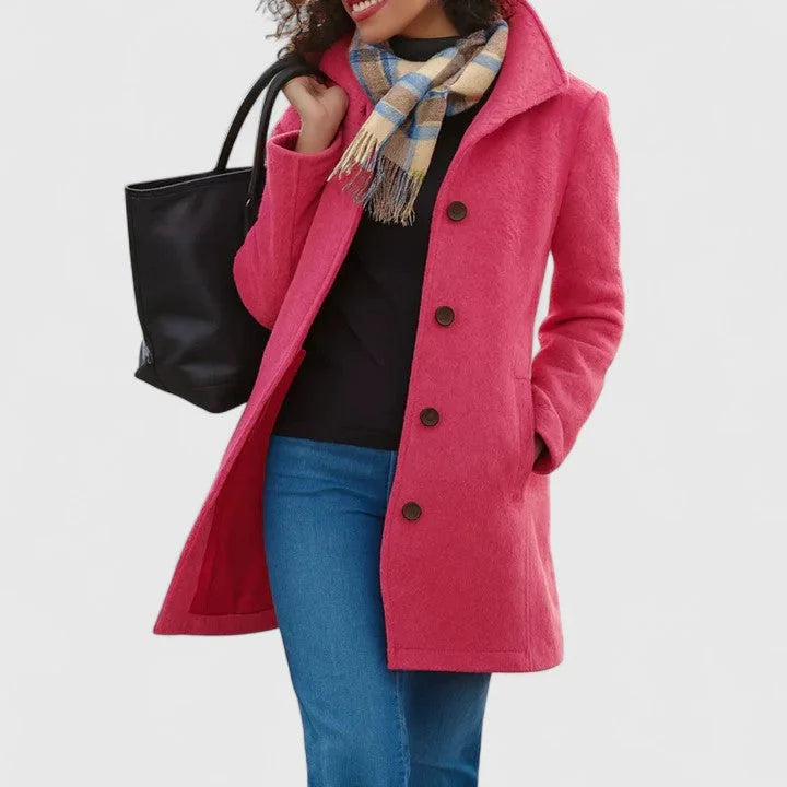 Women's Button-Front Notch Lapel Wool Coat – Welt Pockets