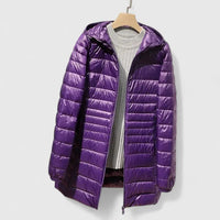 Women's Quilted Zip-Up Hood Puffer Coat – Shiny Finish