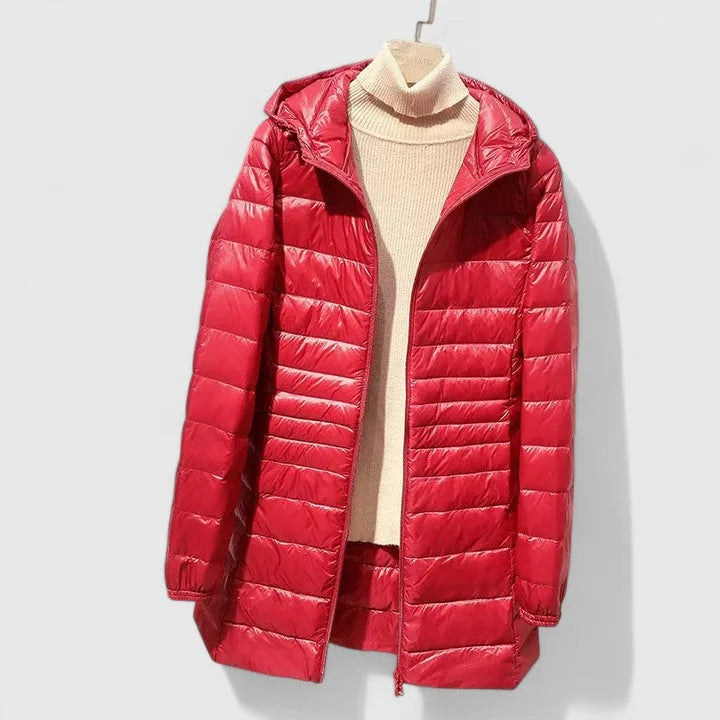 Women's Quilted Zip-Up Hood Puffer Coat – Shiny Finish