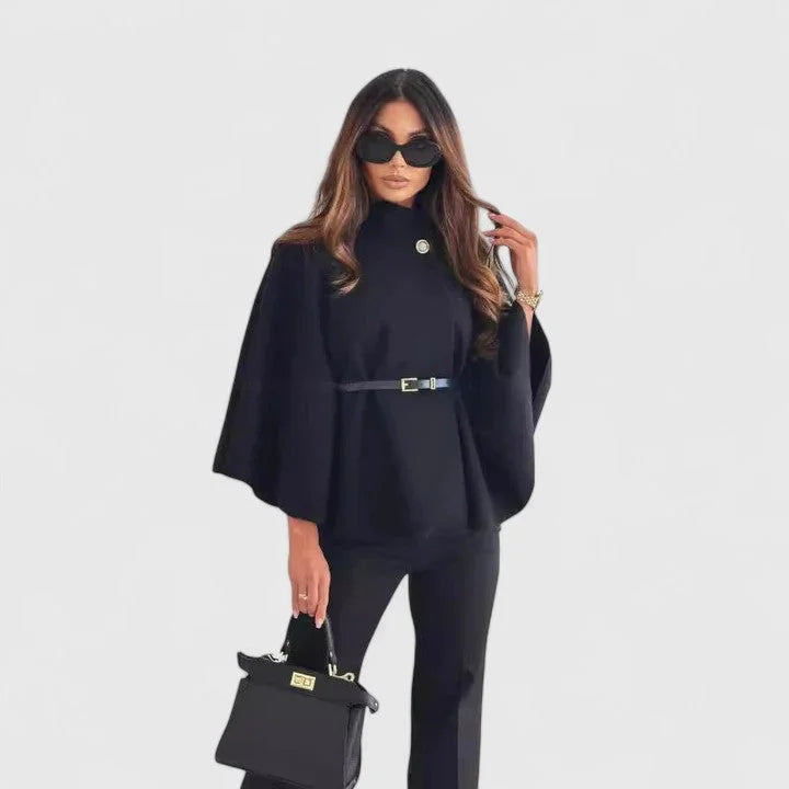 Women's Button-Front Stand Collar Cape – Batwing Sleeves