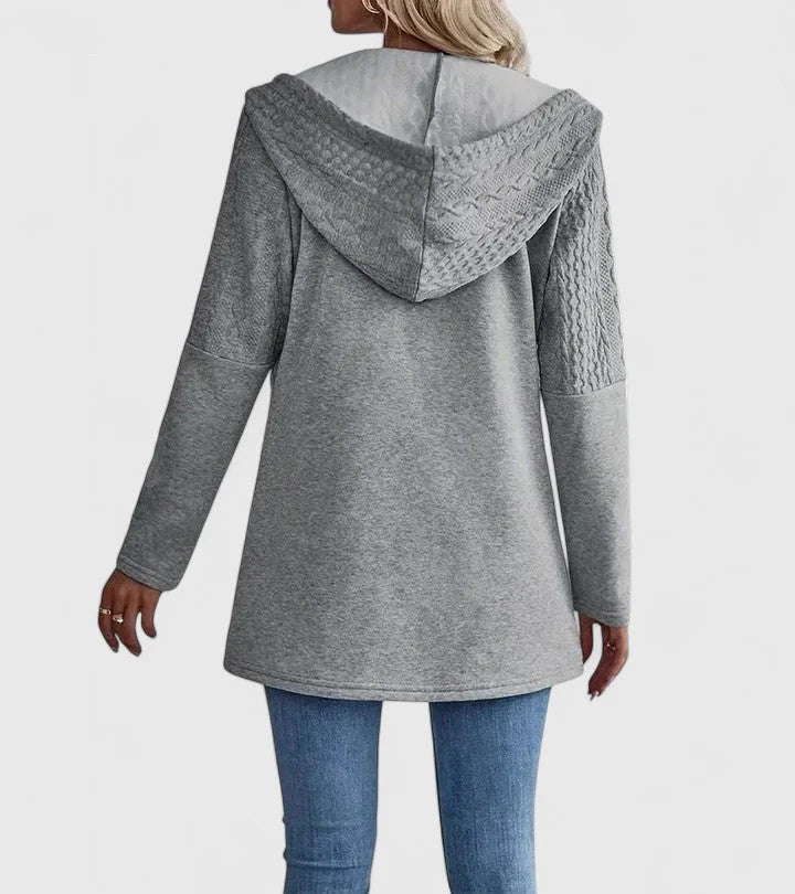 Women's Knit Zip-Up Hood Cardigan – Cable Panels