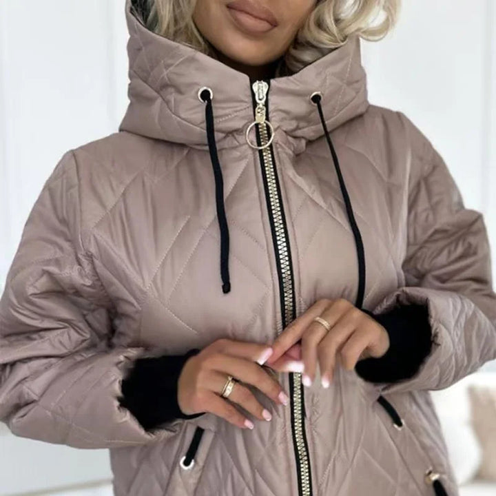 Women's Quilted Zip-Up Hood Puffer Jacket – Drawstring Details