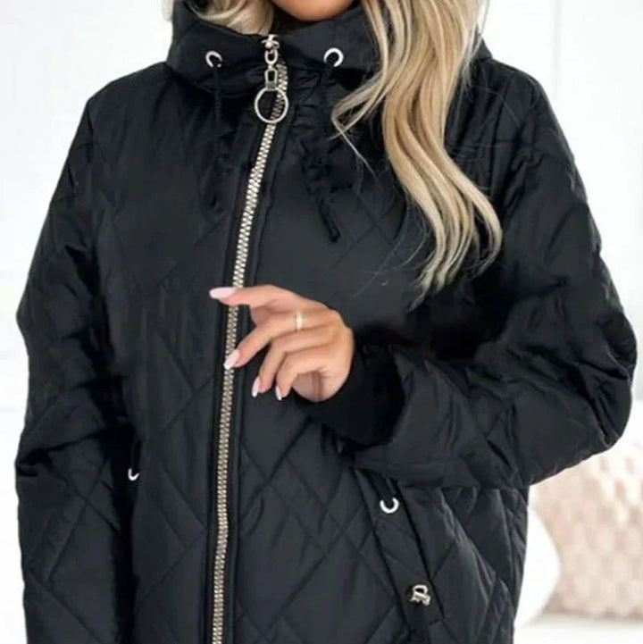 Women's Quilted Zip-Up Hood Puffer Jacket – Drawstring Details