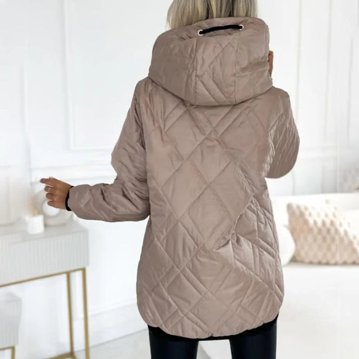 Women's Quilted Zip-Up Hood Puffer Jacket – Drawstring Details