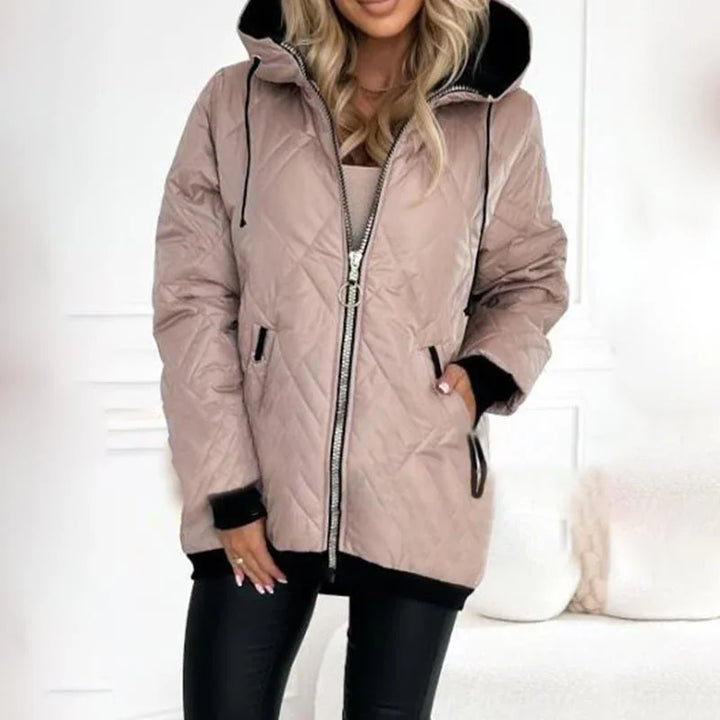 Women's Quilted Zip-Up Hood Puffer Jacket – Drawstring Details