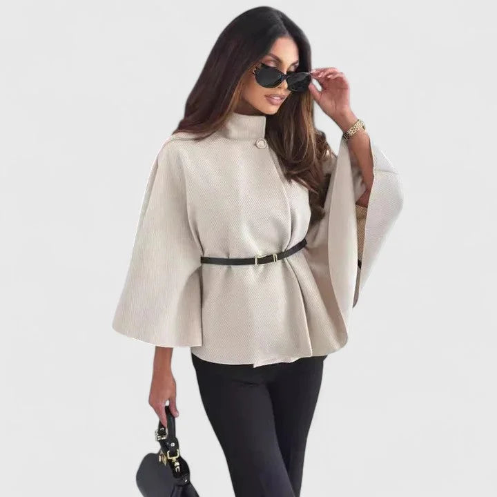 Women's Button-Front Stand Collar Cape – Batwing Sleeves