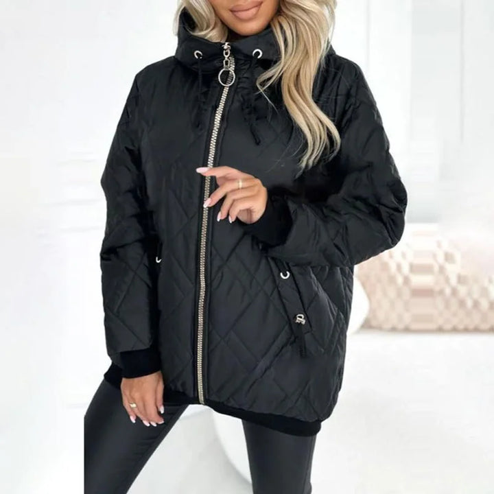 Women's Quilted Zip-Up Hood Puffer Jacket – Drawstring Details