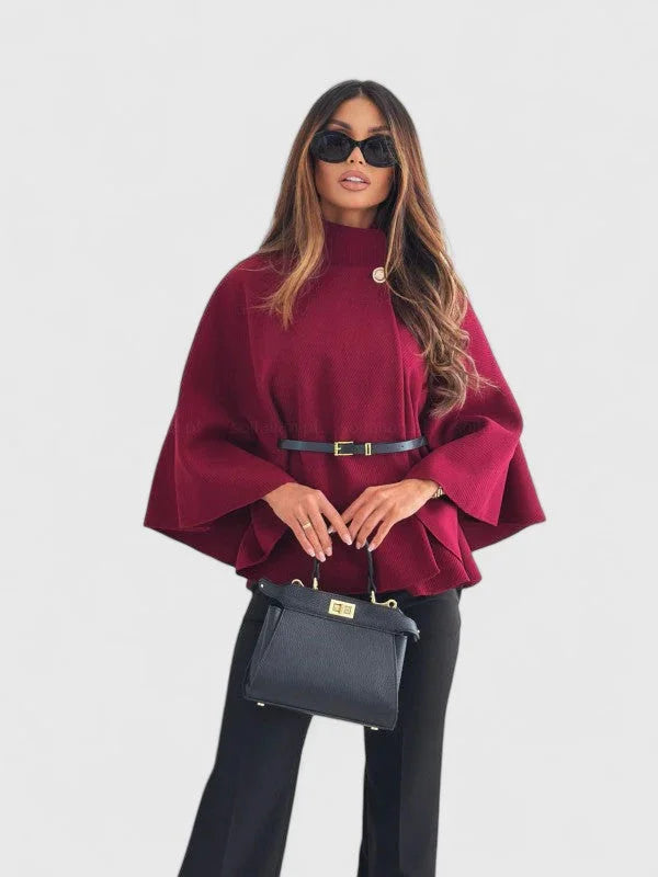 Women's Button-Front Stand Collar Cape – Batwing Sleeves