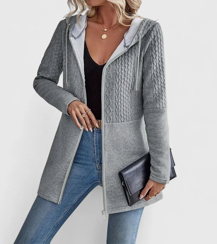 Women's Knit Zip-Up Hood Cardigan – Cable Panels