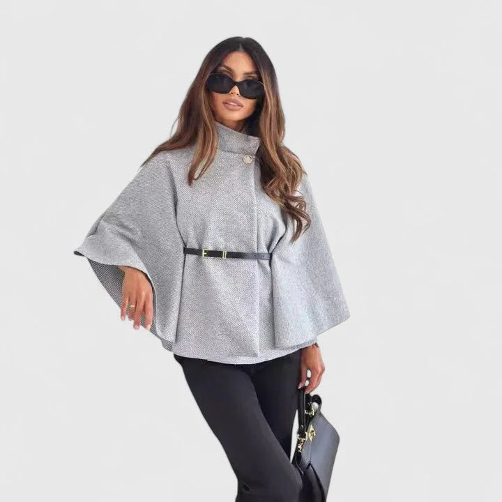 Women's Button-Front Stand Collar Cape – Batwing Sleeves