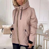 Women's Quilted Zip-Up Hood Puffer Jacket – Drawstring Details