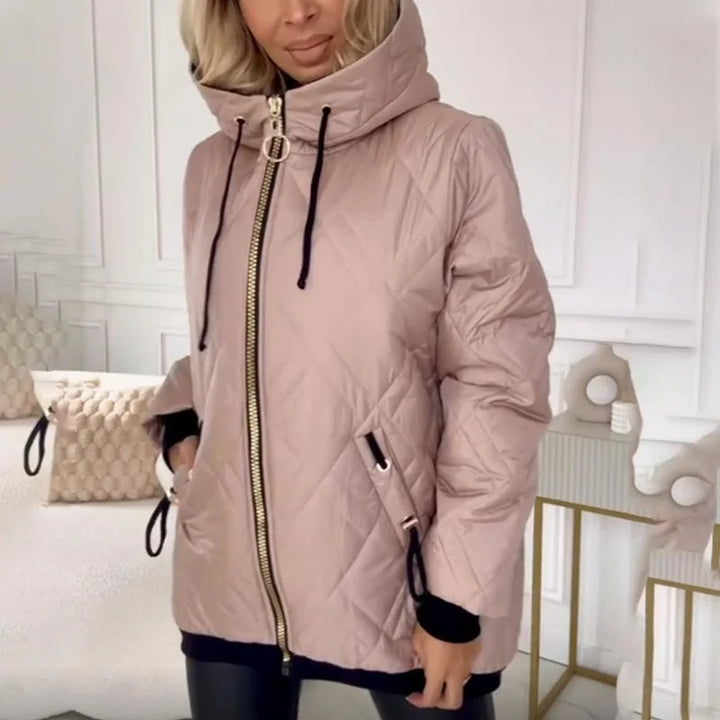 Women's Quilted Zip-Up Hood Puffer Jacket – Drawstring Details