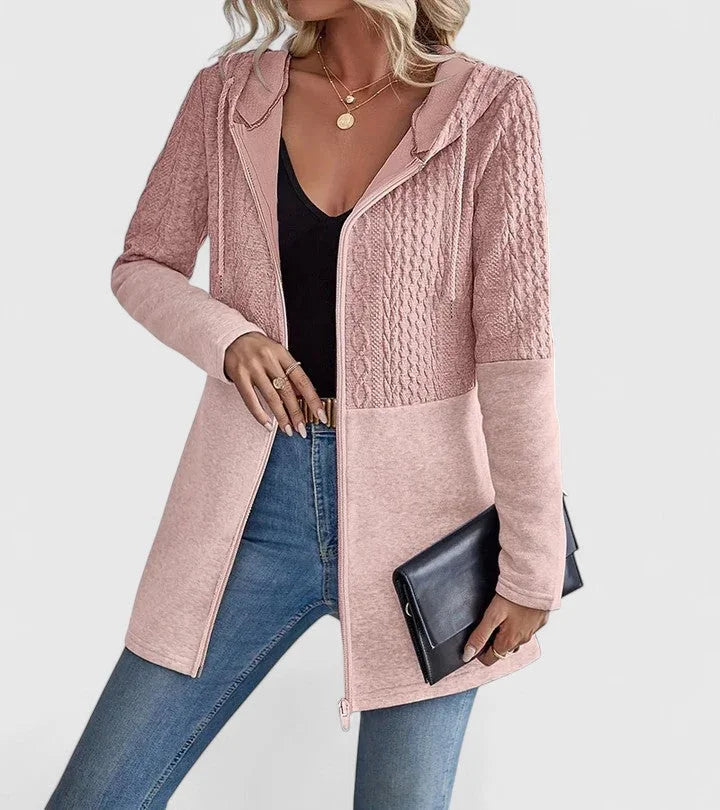 Women's Knit Zip-Up Hood Cardigan – Cable Panels