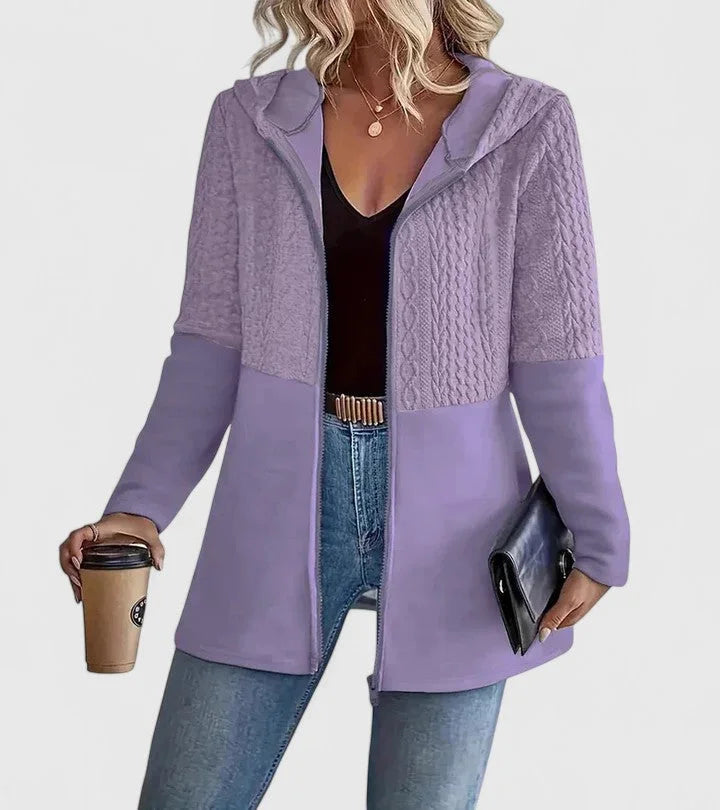 Women's Knit Zip-Up Hood Cardigan – Cable Panels