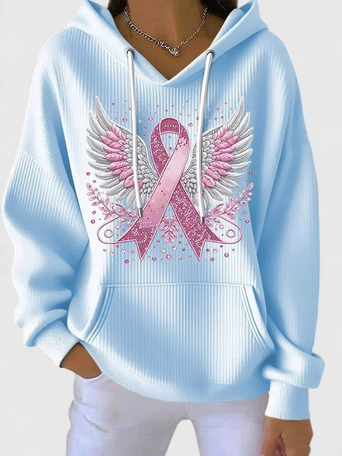 Women's Ribbed Hood Hoodie – Winged Ribbon Graphic