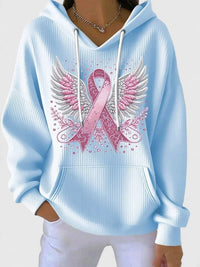Women's Ribbed Hood Hoodie – Winged Ribbon Graphic