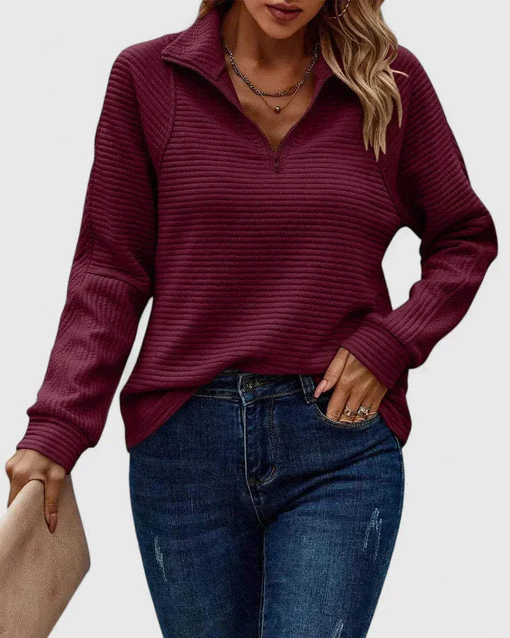 Women's Ribbed Half-Zip Stand Collar Jumper – Texture