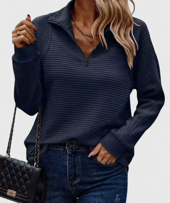Women's Ribbed Half-Zip Stand Collar Jumper – Texture