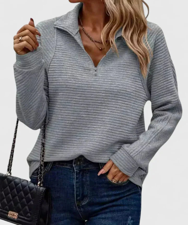 Women's Ribbed Half-Zip Stand Collar Jumper – Texture