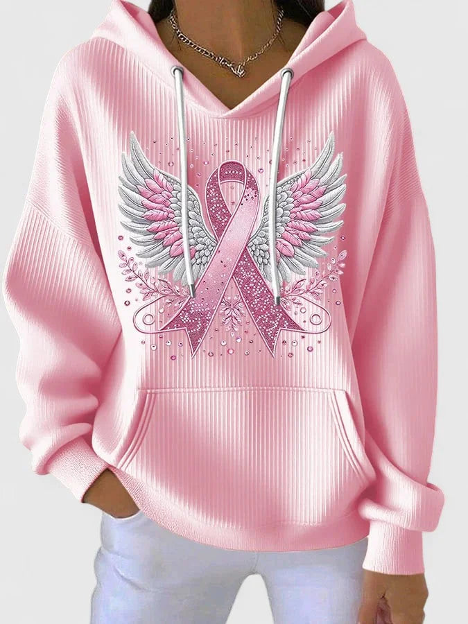 Women's Ribbed Hood Hoodie – Winged Ribbon Graphic