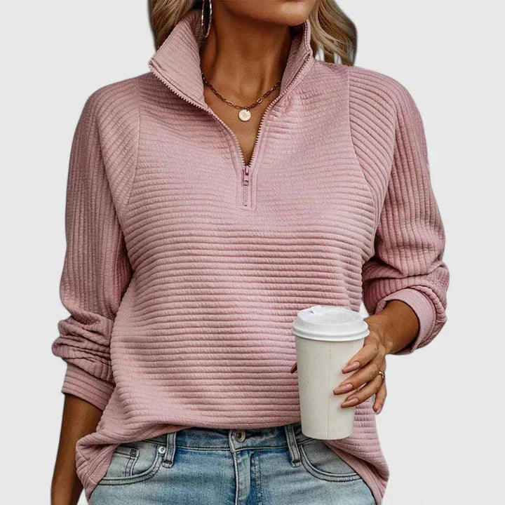 Women's Ribbed Half-Zip Stand Collar Jumper – Texture