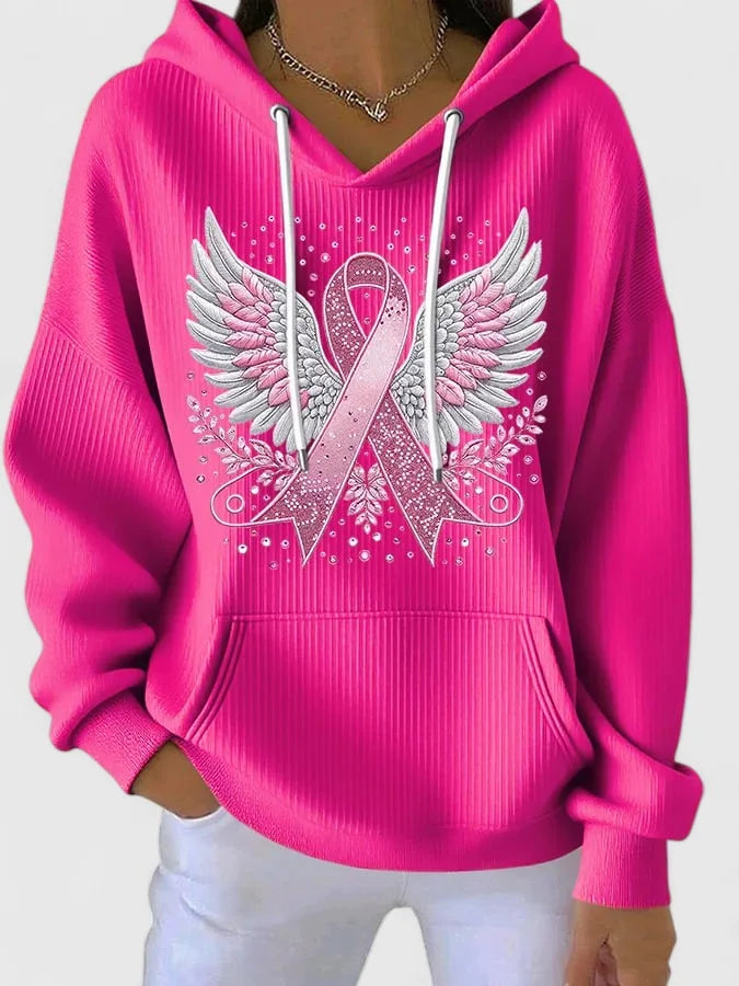 Women's Ribbed Hood Hoodie – Winged Ribbon Graphic
