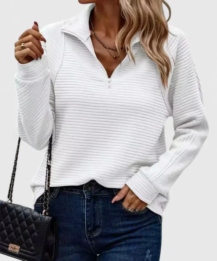 Women's Ribbed Half-Zip Stand Collar Jumper – Texture
